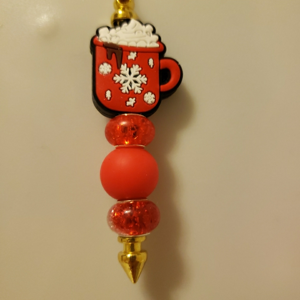 New Handmade Hot Cocoa Mug Focal Bead Beaded Keychain